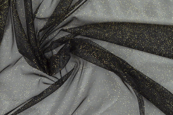 Shiny Silver Stripe Sequin Black Stretch Mesh Fabric - OneYard